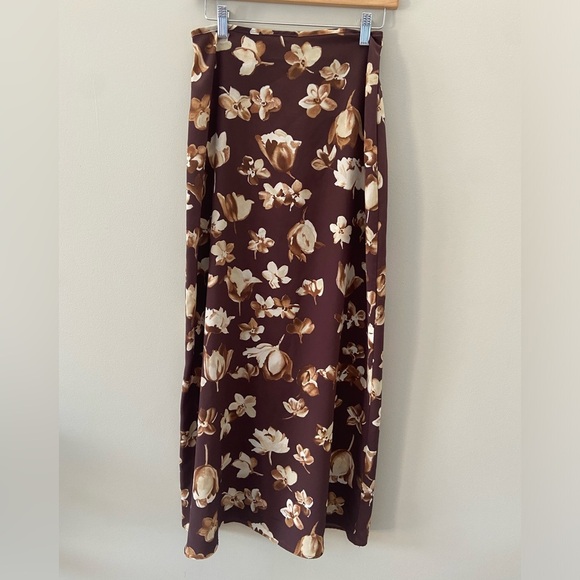 Vintage Rich Brown Floral Cream Fall Maxi Column Skirt - Picture 2 of 4